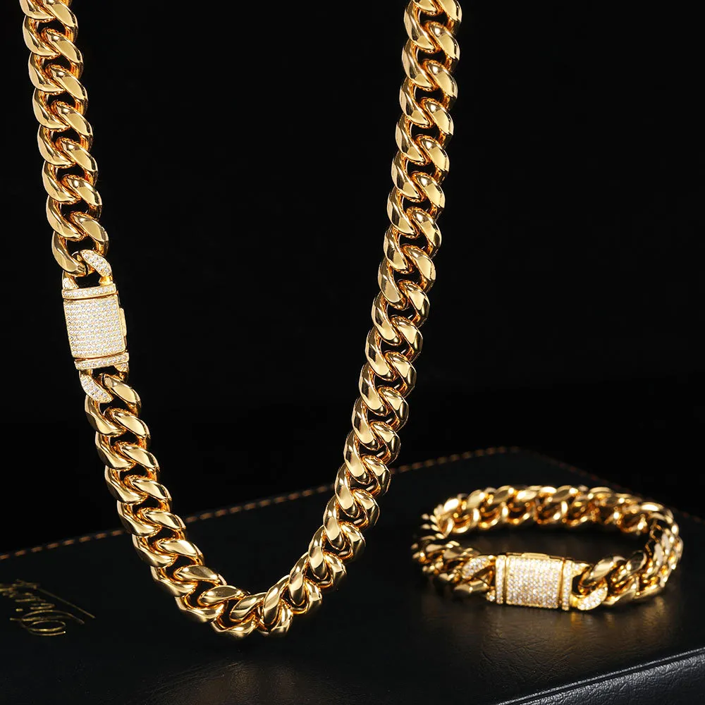 Collier chaîne cubaine pour homme en acier inoxydable doré_voghion.com