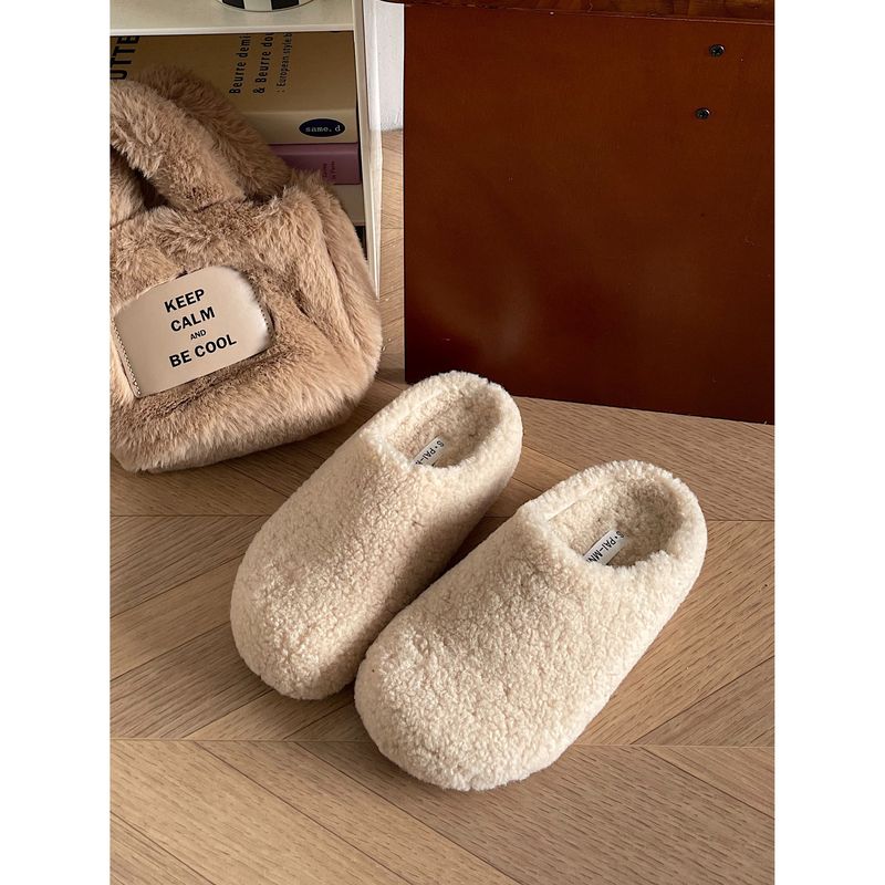 Lässiger Pelz für Damen 2024 Neue Winter-Outdoor-Flache Lazy Pantoletten mit V-Zehen-Halbpantoffeln_voghion.com