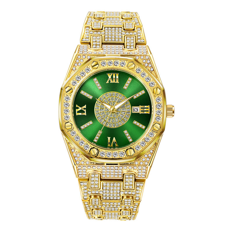 Huaqiangbei diamantinlagd hiphop för män helhimmelstjärna Giant Flash Gold Calendar Quartz Watch_voghion.com