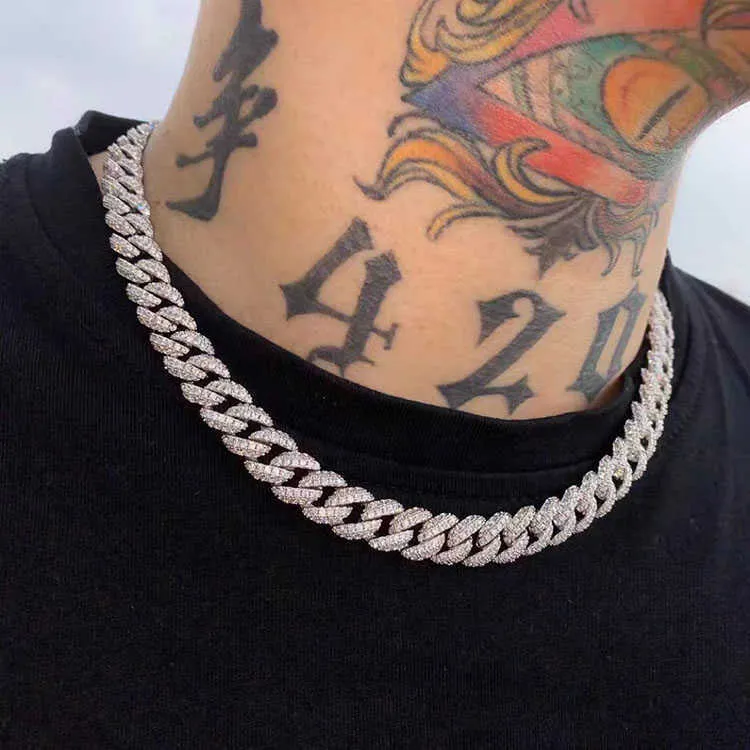 Full Ice Out 2 rindas 6mm 9mm 13mm Solid Sier Moissanite Cuban Link Chain Mans Hip Hop Kaklarota_voghion.com