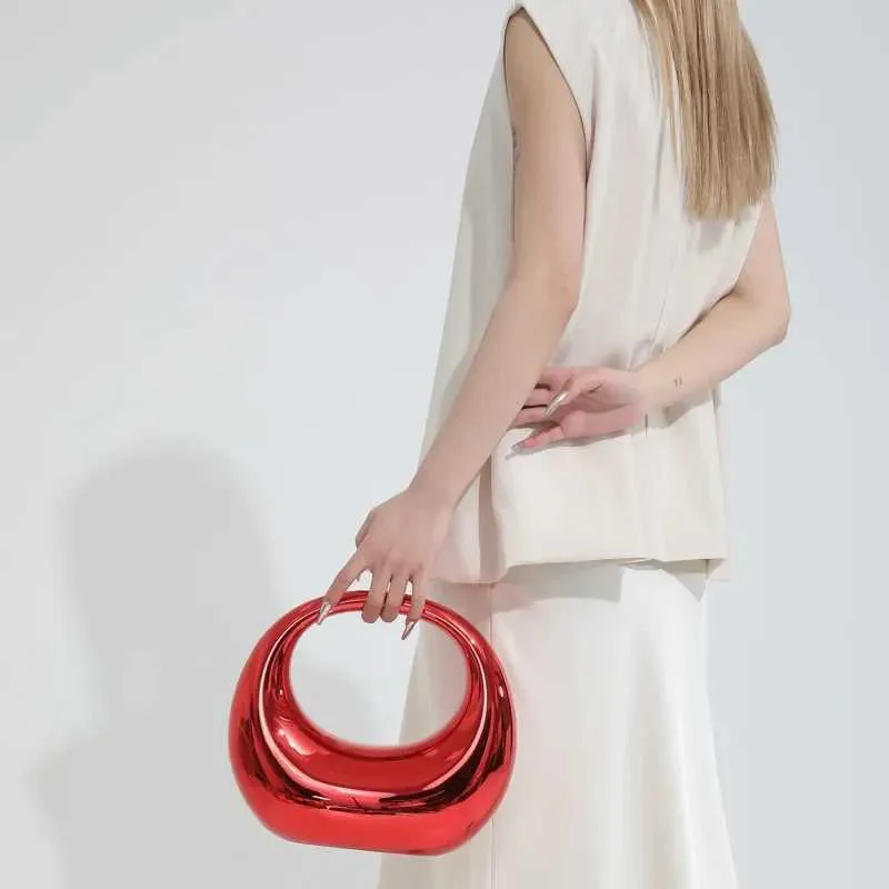 Žene zlatne akrilne polumjesečaste torbe s polumjesecom, okrugle ručke, PVC torbe za zglob, personalizirane torbe_voghion.com