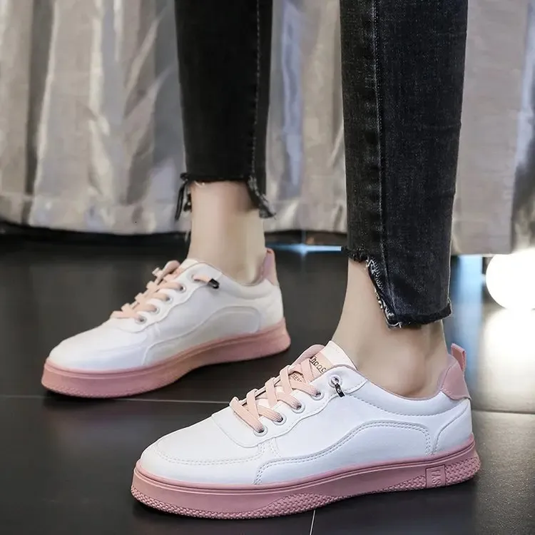 Tênis feminino confortável de couro sintético com cadarço, calçado casual feminino, tênis branco, sapatilhas femininas, tênis feminino_voghion.com