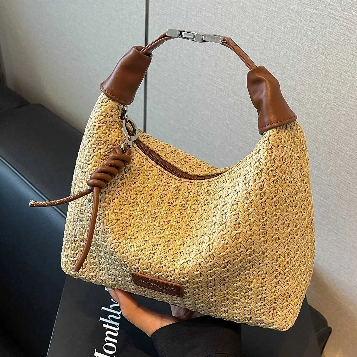 Borse da donna in tessuto testurizzato, borse a tracolla con colori a contrasto, grande capacità, versatili, per spostamenti ascellari_voghion.com