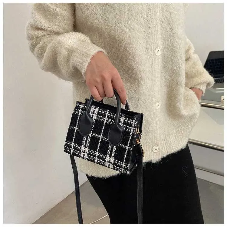 Borsa a mano da donna Mini borsa da donna Borsa a tracolla alla moda con motivo a quadri Borsa a tracolla da messaggero Leggera Semplice EleganteC241103_voghion.com