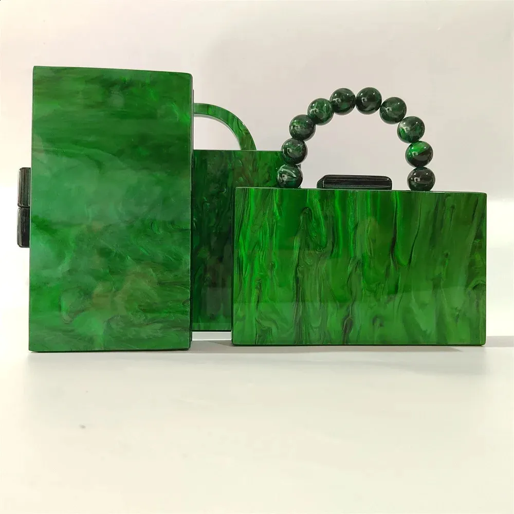 Pochettes en acrylique vert marbré et perle faites à la main pour femme, sac de soirée, de plage, d'été, de voyage, de fête_voghion.com