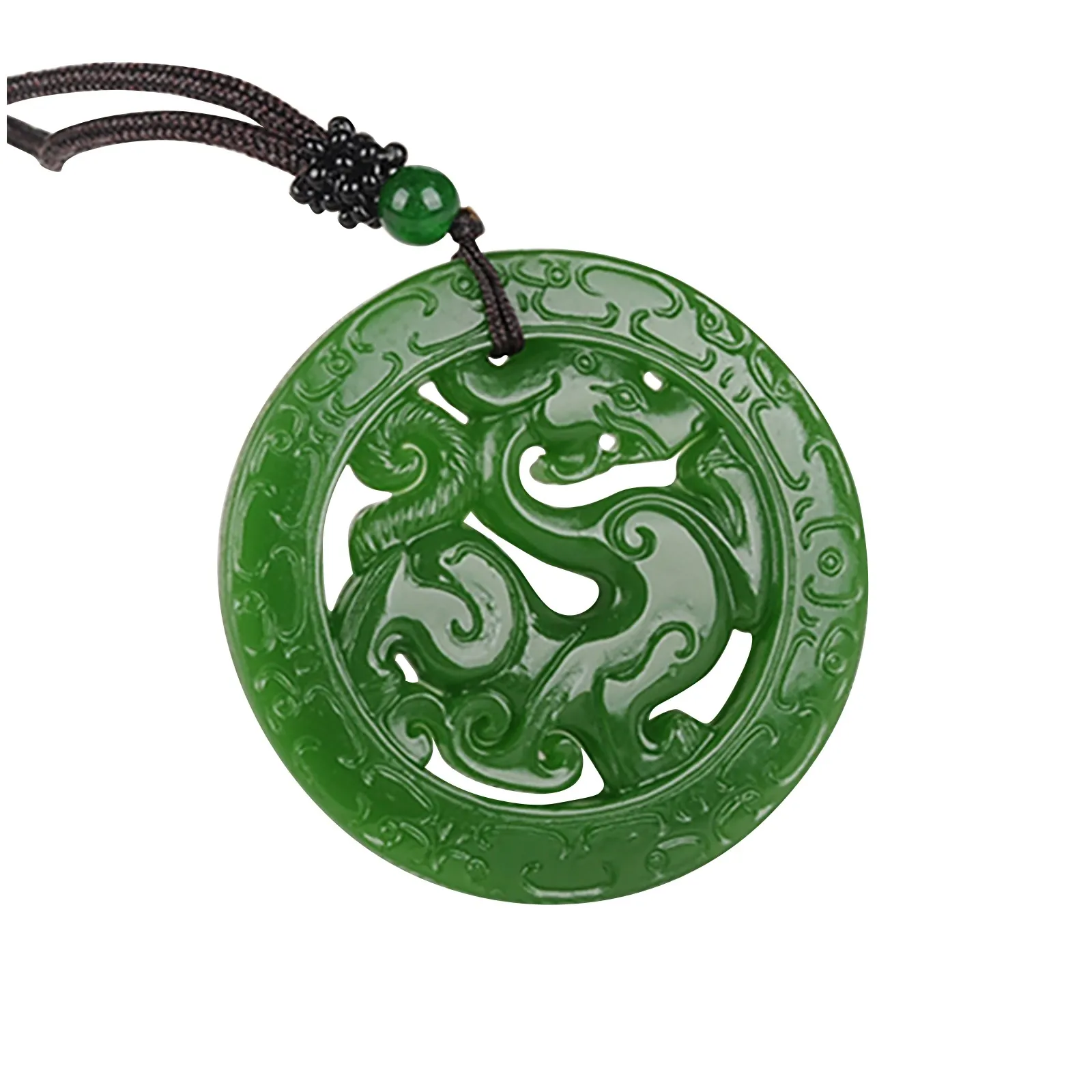 Colliers pendentifs médaille de jade vert dragon bijoux sculptés creux colliers de plaque signalétique faits à la main 2022_voghion.com