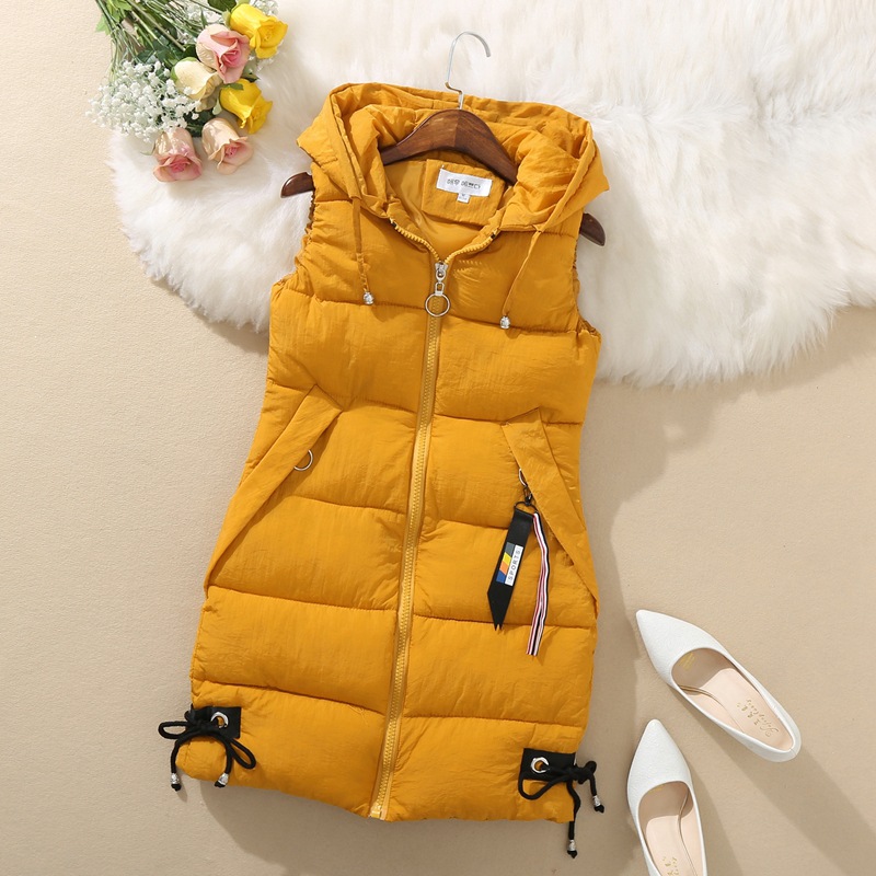 Gilet sans manches pour femme, veste en duvet, automne et hiver, gilet mi-long à capuche, gilet en coton, vente en gros