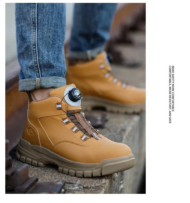 Bottes de sécurité imperméables à bouton rotatif pour hommes, résistantes aux chocs et aux perforations, chaussures de travail légères pour l'automne_voghion.com