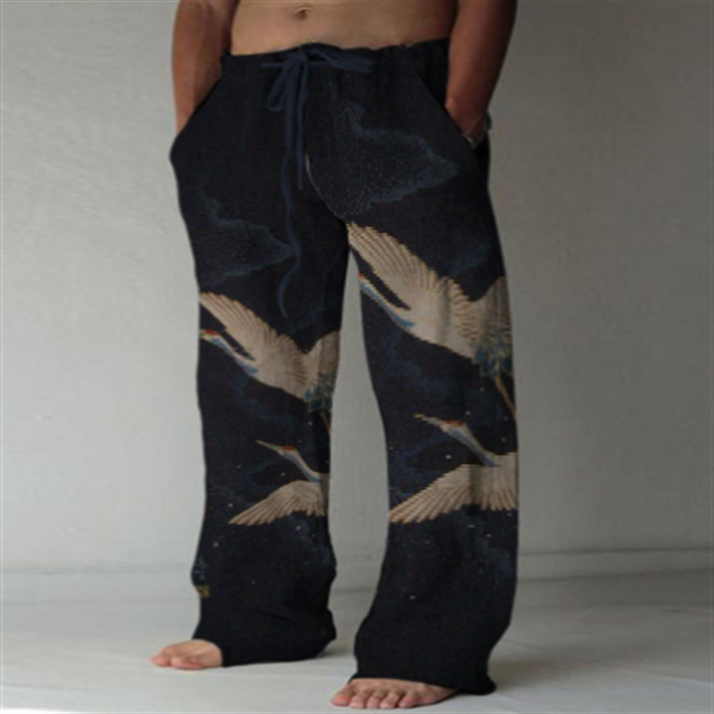 Herren Freizeithose Mit Retro Ethno Print Und Weitem Bein_voghion.com