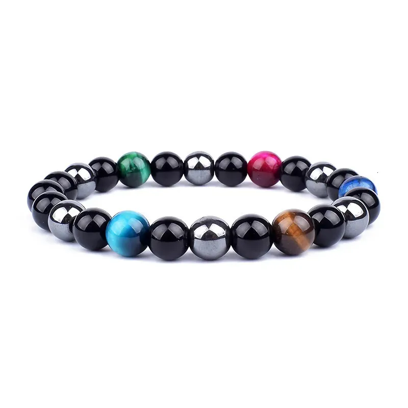 Triple Protection Beaded Bracelet With Obsidian Hematite Tiger Eye_voghion.com