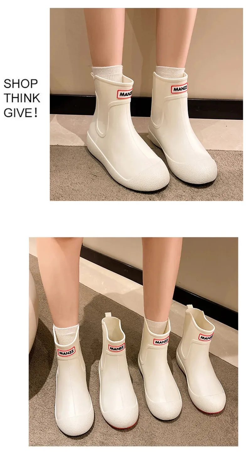 Solide Herrenmode Regenstiefel Gummi Casual Ankle Bootie Rutschfeste Watschuhe für Damen Warme Regenschuhe zum Spazierengehen auf der Straße 2_voghion.com