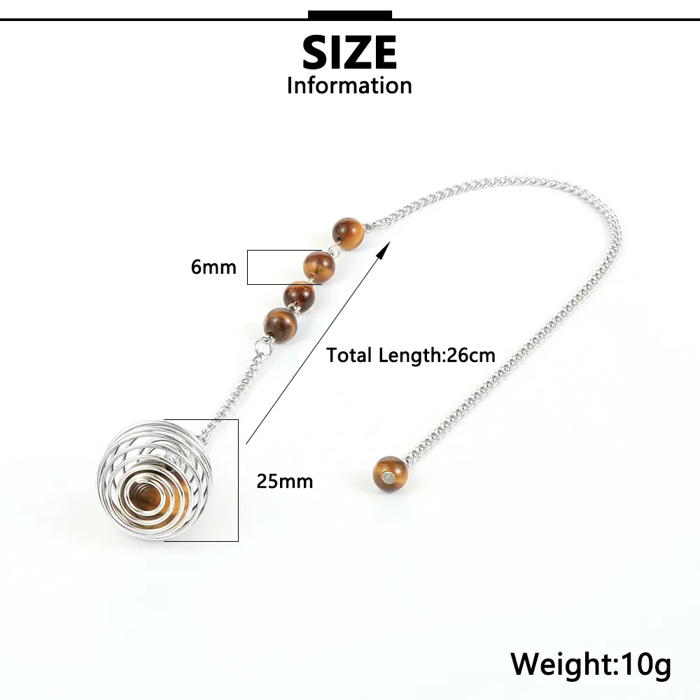 Chaînes Na Métal Ressort Boule Reiki Naturel Hématite Oeil de Tigre Pierre de Lave Pierre Précieuse Pendules Pour Divination Hommes ing Femmes_voghion.com
