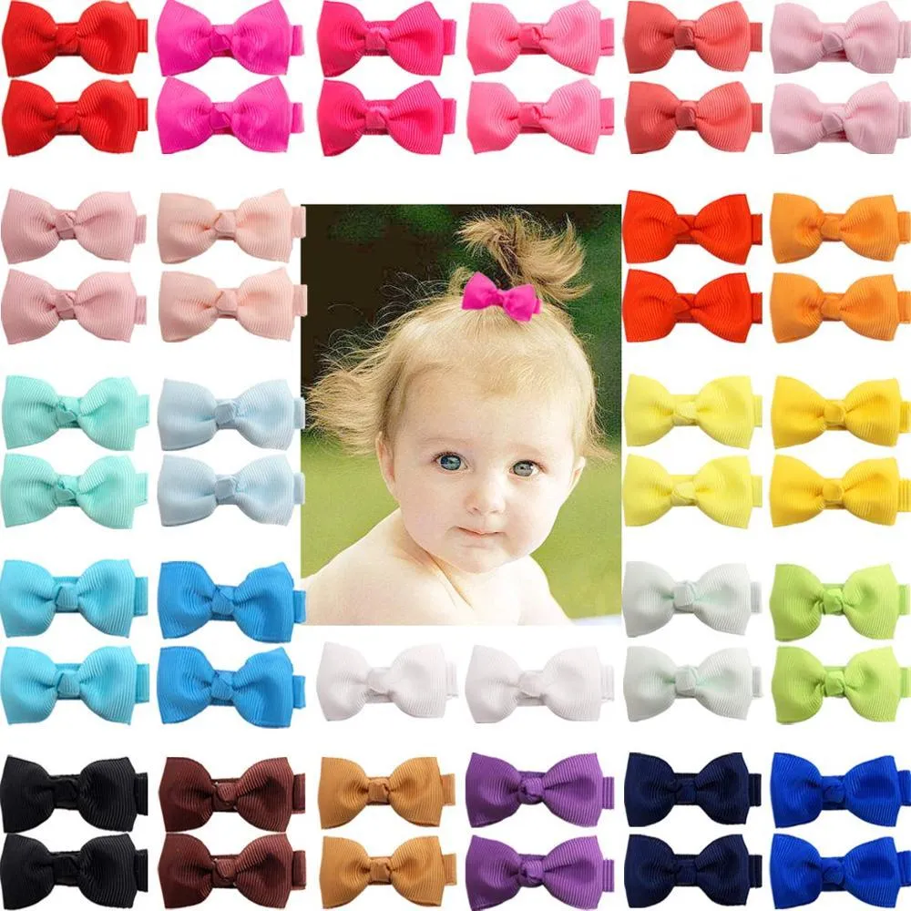 50 Pieces Boutique Tiny Grosgrain 2" Hair Bows Non-Slip Full Lined Alligator Clips For Baby Girls Toddlers 25 Colors_voghion.com