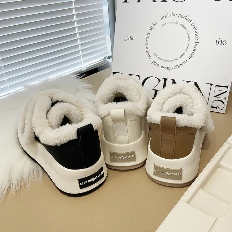 Genuine Leather Thick Cute With Sponge Sole And Plush Ing For Warmth Comfort Fashionable Casual Board Shoes_voghion.com