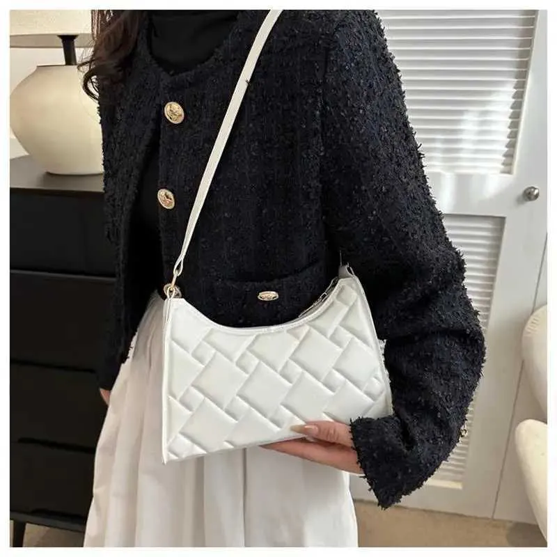 Borsa a tracolla da donna retrò alla moda con ricamo a diamante, semplice borsa da ascella con cerniera, colore unito_voghion.com