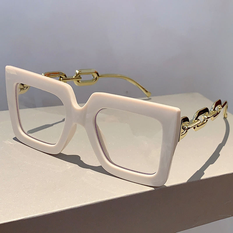 New Square Frame Chain Design With Anti Blue Light Glasses, Trendy And The Same Flat Lens_voghion.com