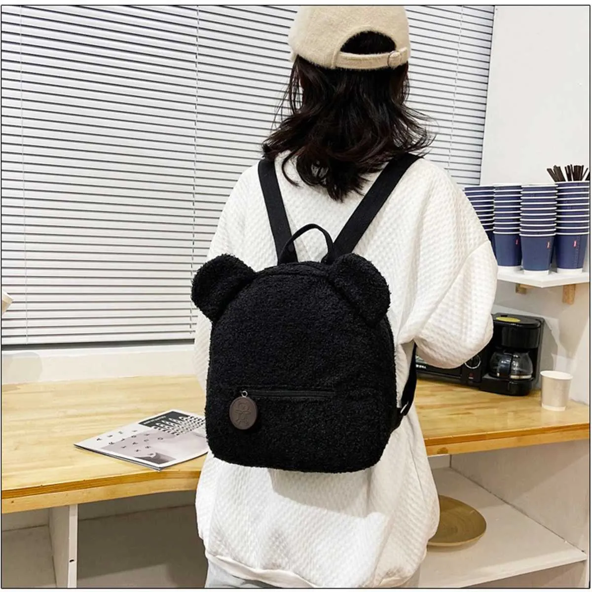 Plüsch Damentasche Herbst und Winter neue koreanische Version süßer kleiner Bär Ohr Rucksack Mädchen Eltern-Kind-Tasche-LJXC241217_voghion.com