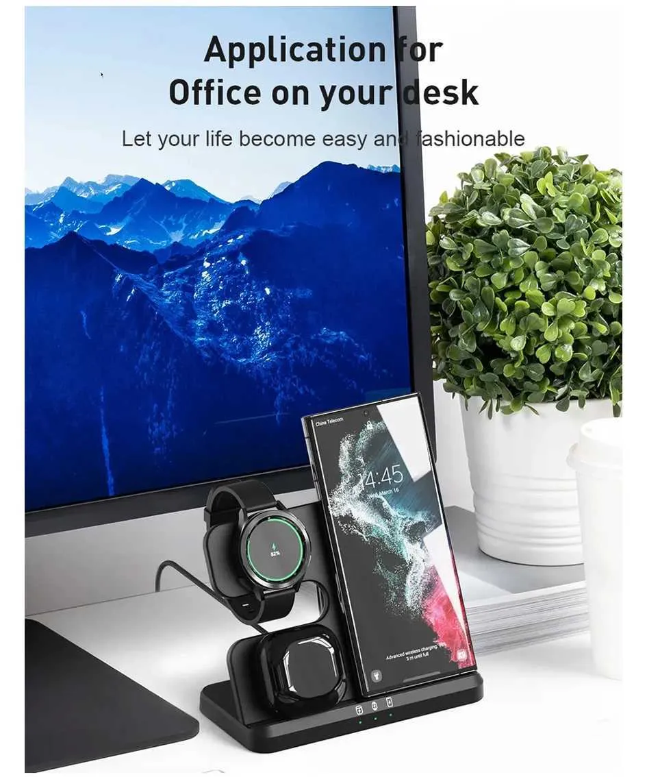 15W 3-in-1 Station Suitable For S23 S22 IPhone 15 14 13 Galaxy Watch 4 3 Earphones 2 Fast Wireless Charger Y241118_voghion.com