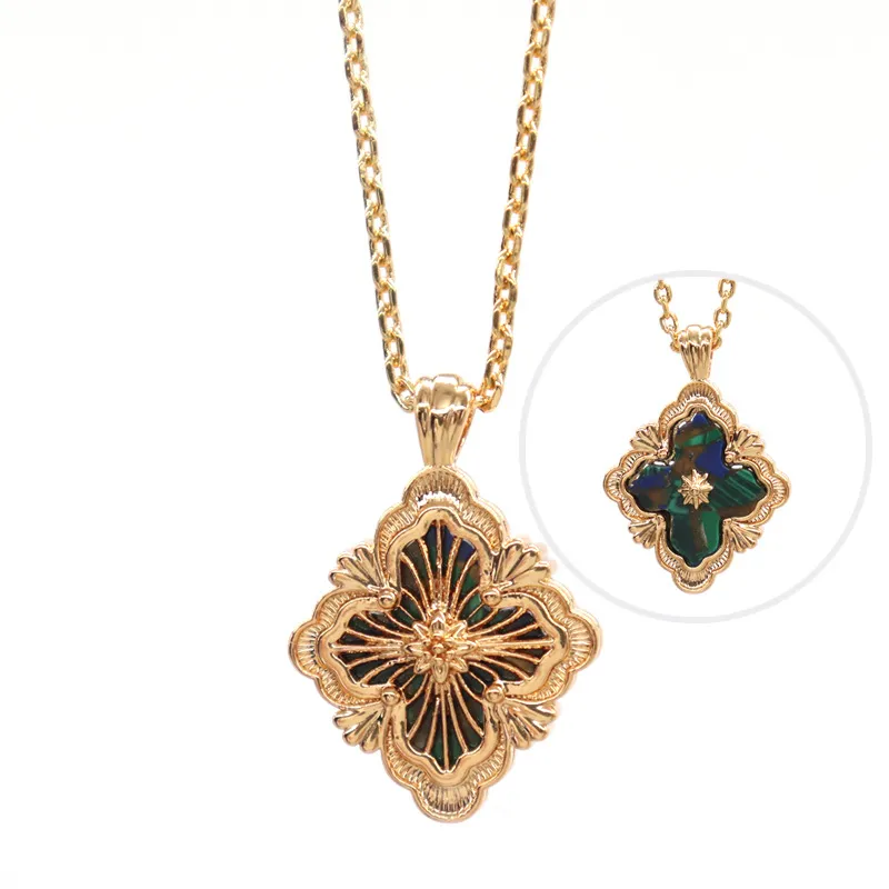 Collane con ciondolo a forma di trifoglio del marchio italiano per le donne, collana girocollo in smalto dorato vintage retrò, a doppio lato, per feste_voghion.com