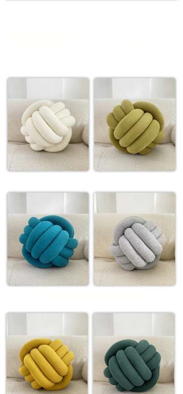 Scandinavian Three Stranded Rope Knotted Ball Hand Knitted Wool Pillow Floating Window Cushion_voghion.com