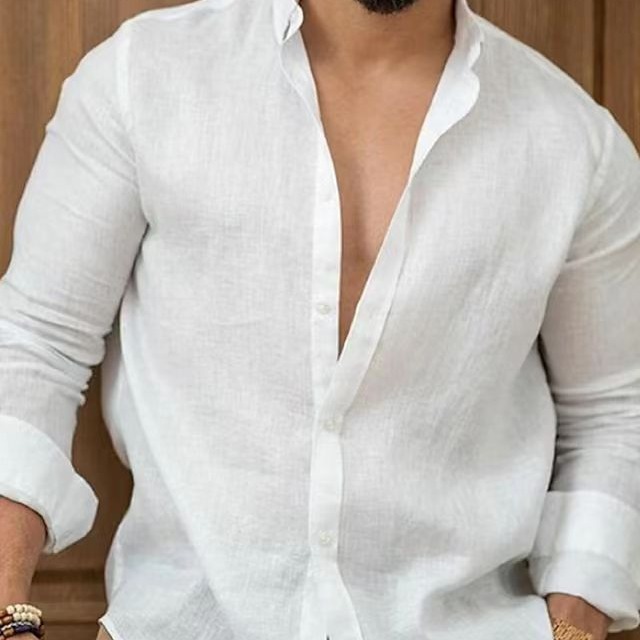 Vêtements pour hommes en coton et lin de couleur unie pour hommes, chemise décontractée pour jeunes
