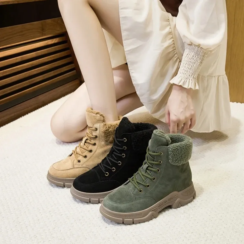 AIYUQI Snow Winter Shoes antypoślizgowe płaskie duże rozmiary prawdziwe skórzane damskie botki 240719_voghion.com