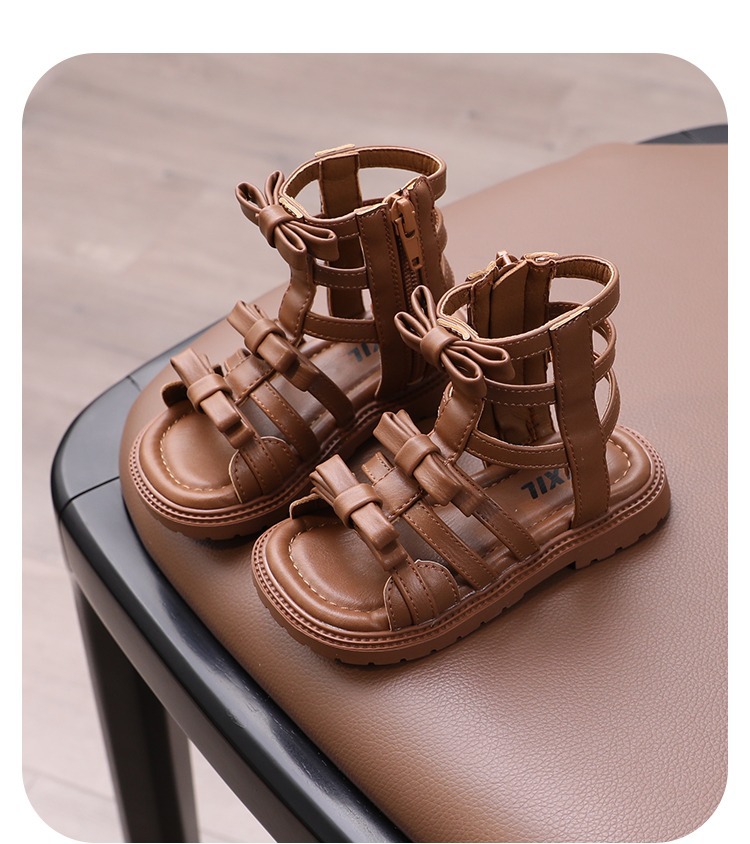 Little Girl Sweet Bow Princess Shoes 2024 Summer New Fashion Korean Edition Girls High Top Roman Sandals_voghion.com