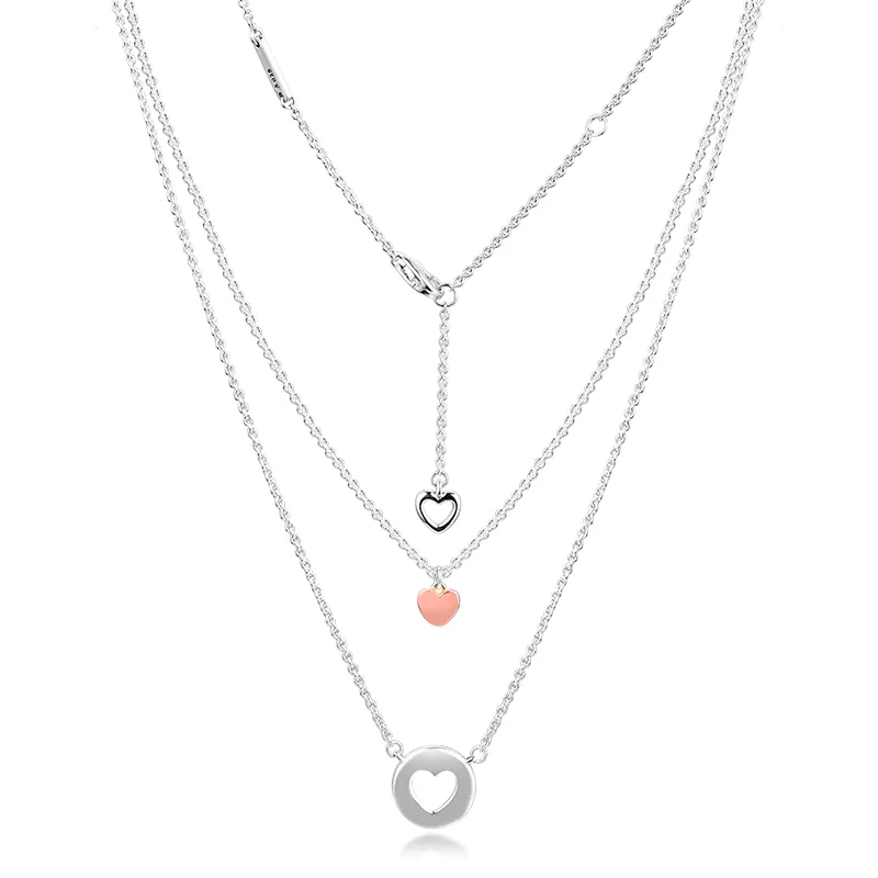 Chains Authentic Sterling Sier Jewelry Layered Heart Necklace_voghion.com