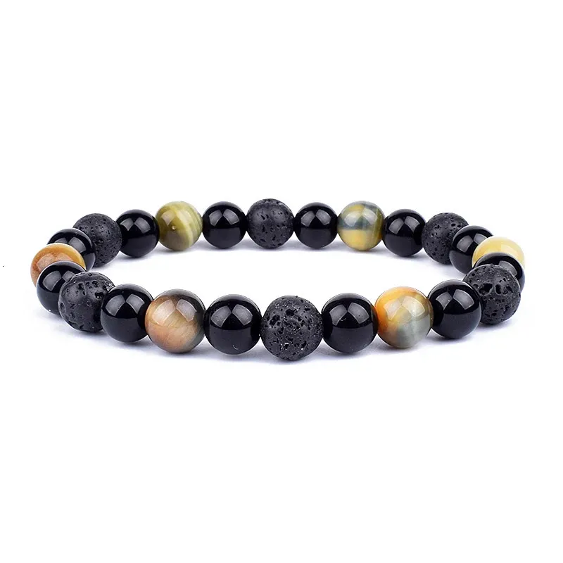 Triple Protection Beaded Bracelet With Obsidian Hematite Tiger Eye_voghion.com