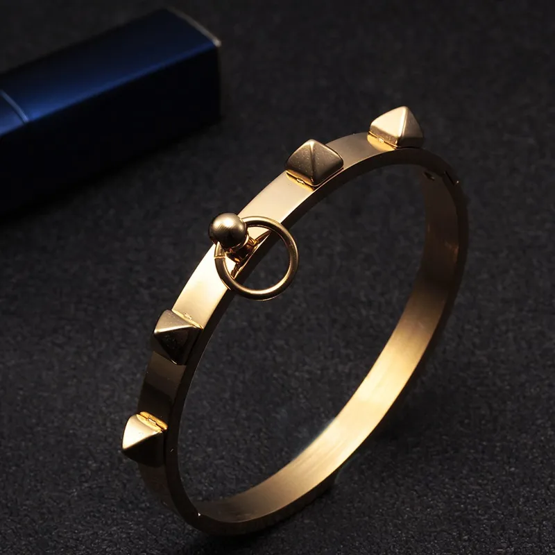 Bangle Simple Rivet Bracelet For Women Ladies Elegant Exquisite Gold Color Stainless Steel Men Jewelry Pulseras Mujer_voghion.com