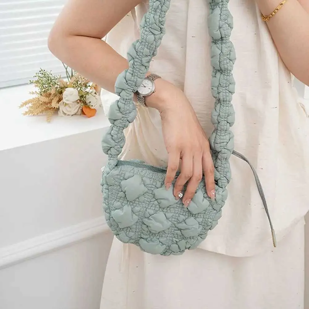 Borsa a tracolla trapuntata a tinta unita con bolle plissettate a forma di nuvola, per donne e ragazze, elegante, moda, casual, shopping_voghion.com