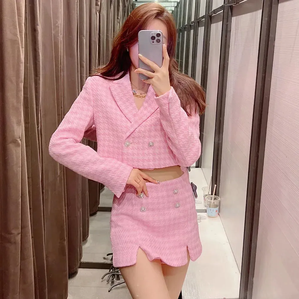 Two Piece Pink Mini Dress Designer Klacwaya Tweed Set 2-piece Fashionable Jacket Womens Shorts_voghion.com