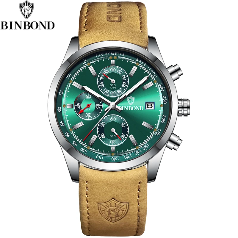 Luxury Men's Quartz Chronograph Watch With Genuine Leather Strap_voghion.com