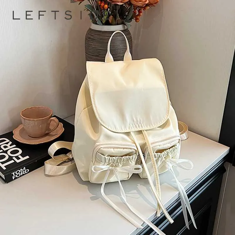 Bow Design Womens Small Nylon Backpacks 2024 Spring Y2K Korean Fashion Solid Color Backpack Lady Travel Simple Back_voghion.com