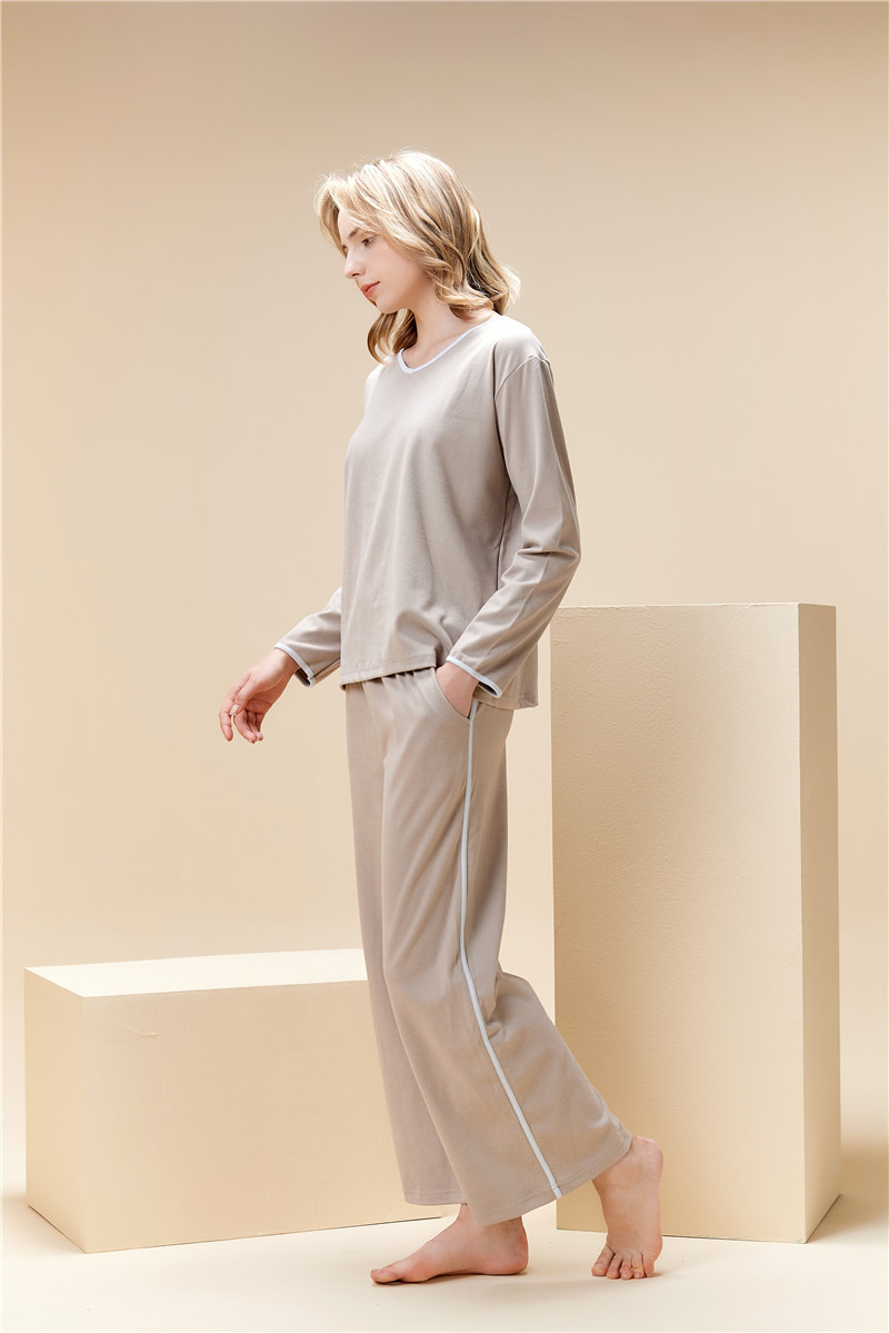 Fløjl pyjamas sæt til kvinder v-hals pullover hjemmetøj sæt_voghion.com