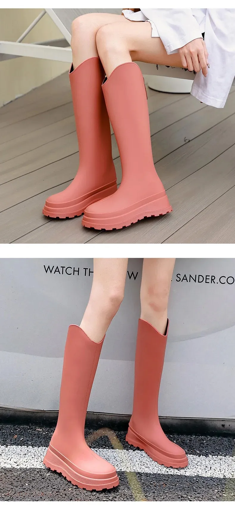 High rain women solid color waterproond anti slip work long water shoes rubber boots for direct transportation 241031_voghion.com