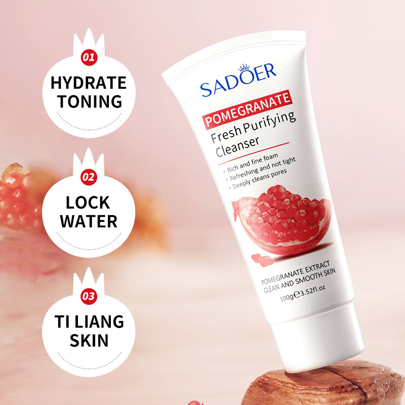 SADOER Pomegranate Fresh Cleansing Facial Cleanser With Deep Cleansing, Moisturizing, Refreshing, Gentle And Oil Control_voghion.com