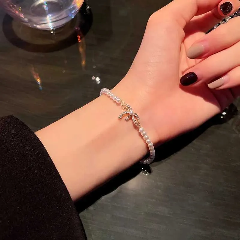 Bracelet ajustable avec perles et strass pour femme doré_voghion.com