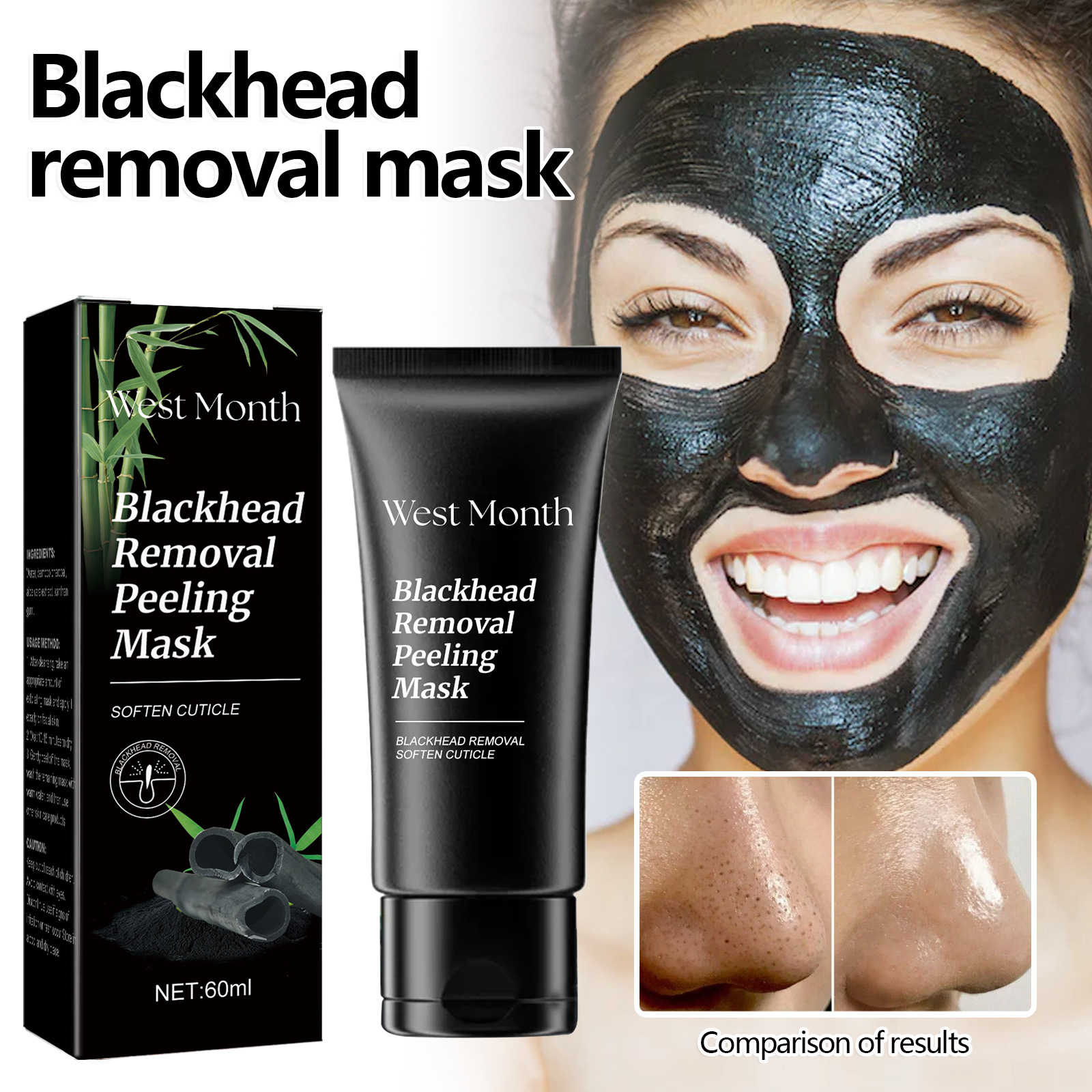 Mascarilla facial desmaquillante West&Month que hidrata el rostro, limpia los puntos negros y el acné, aclara las marcas del acné y afina los poros._voghion.com