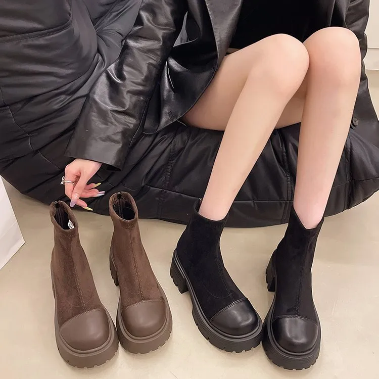 Vintage female platform Martin autumn 2024 British new increase elasticity thin short boots Yangqi Fairy_ecoleips.com