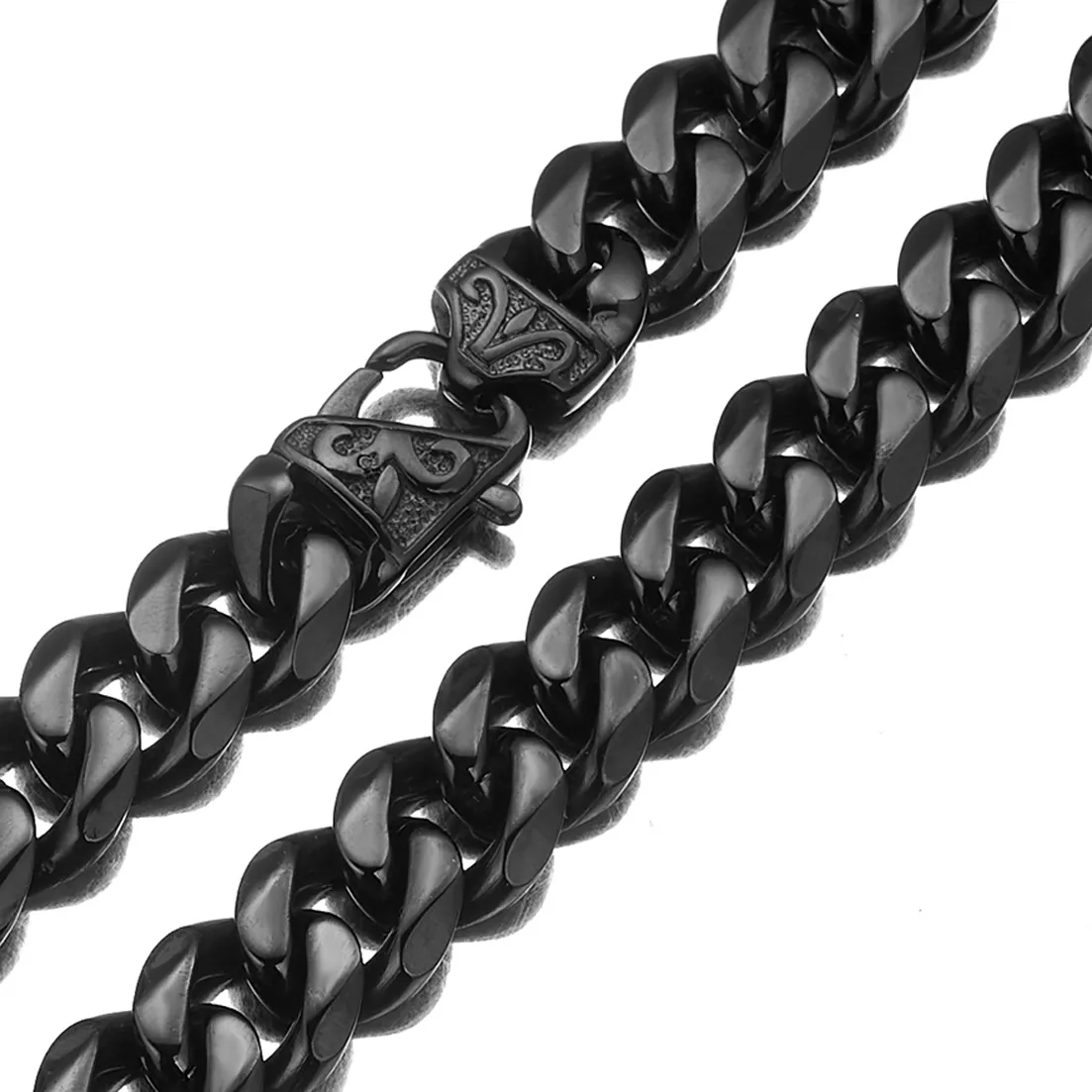 Chaînes 13/15 mm de large Hip-hop en acier inoxydable couleur argent/or/noir chaîne cubaine gourmette pour hommes et femmes collier ou bracelet_voghion.com