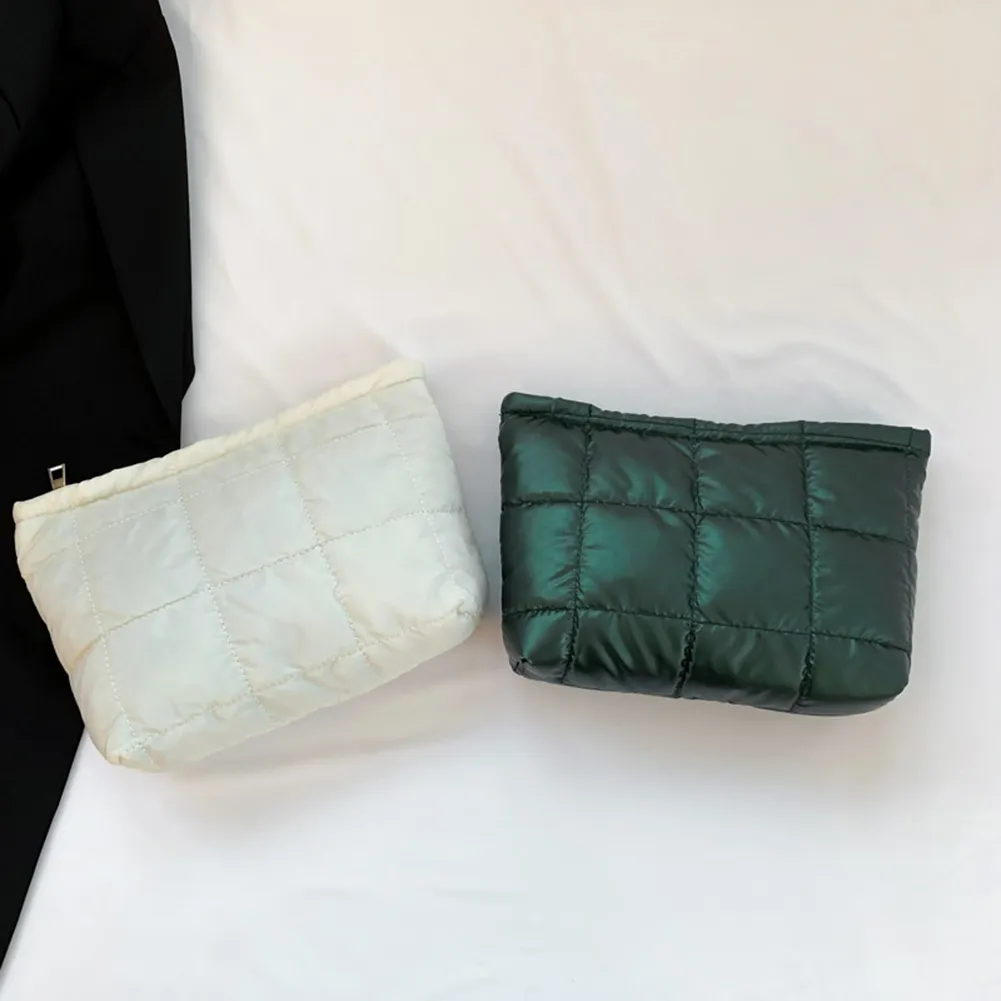 Sac fourre-tout matelassé en coton pour femme, grande capacité, organisateur de maquillage, couleur unie, sacs à main cosmétiques_voghion.com