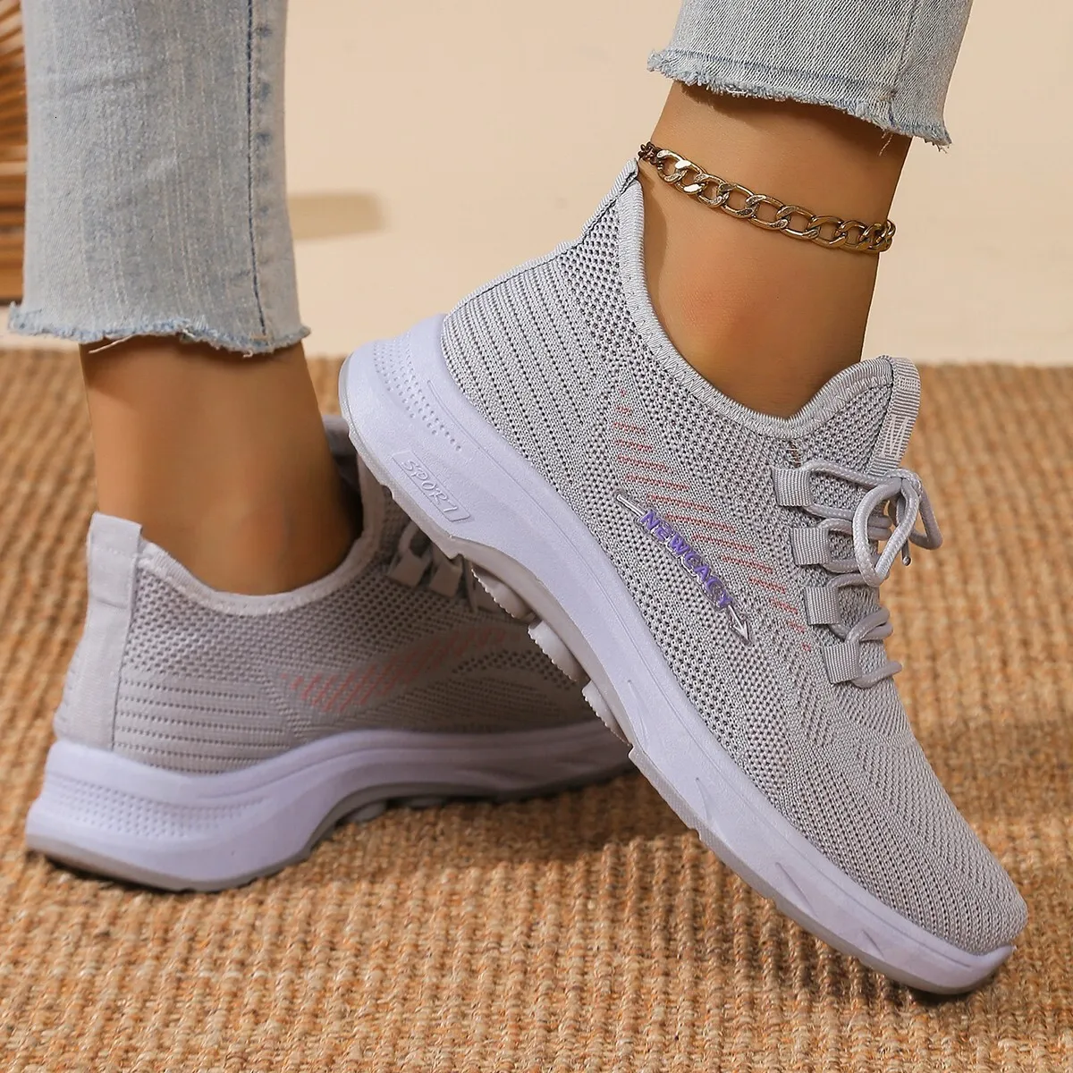 Autunno 2024 Nuovo Mesh Dad Donna Versatile, Traspirante, Color block, Suola spessa, Altezza crescente, Sport casual_voghion.com