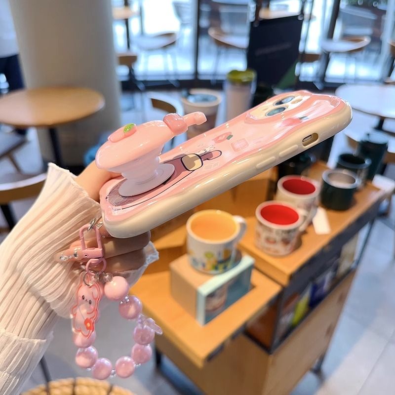 A 3D wave Compatible for iPhone 15 14 13 12 11 PRO MAX XR XS X 8 7 6 6S PLUS clear Cute aesthetic Milk tea holder &_voghion.com