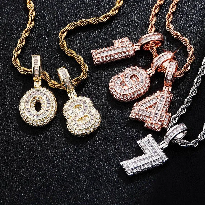 Gold Plated Iced Out CZ Square Cubic Zirconia Custom Sports Number Pendant Chain Necklace DIY Bling Diamond Hip Hop_voghion.com