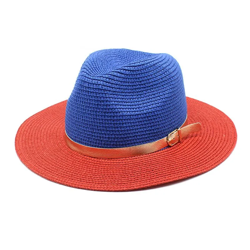 Women's Panama Straw Hat Two-tone Sun Protection Summer Beach_voghion.com