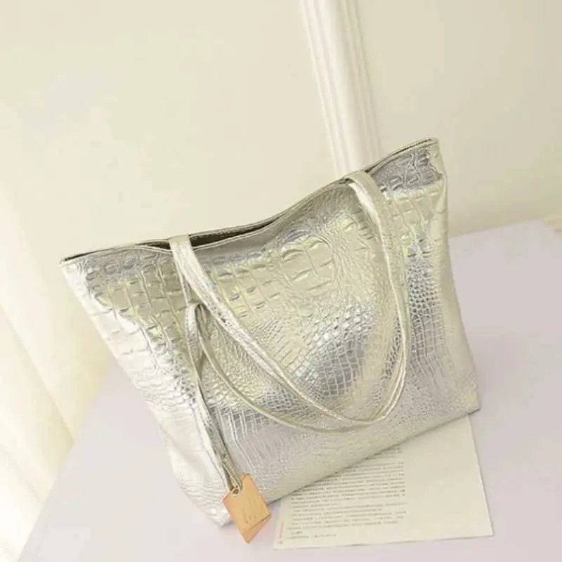 Elegant Large Tote Shoulder Handbag In Black Gold And Silver_voghion.com