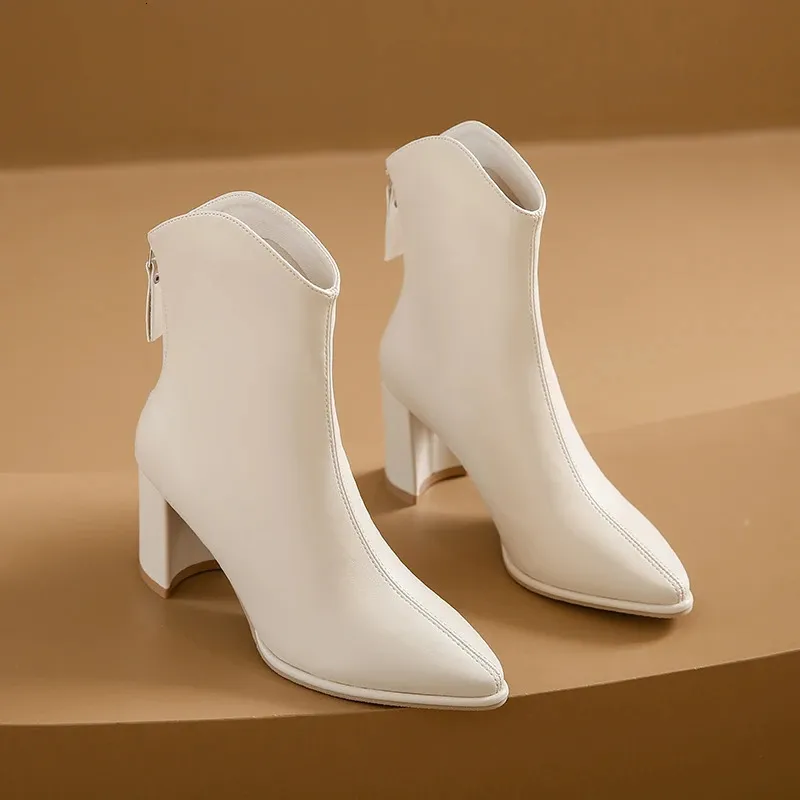Scarpe invernali da donna con punta a punta, con cerniera, con tacco alto, stivali moderni, per l'esterno, tutti i giorni, in tinta unita, con tubo corto_voghion.com