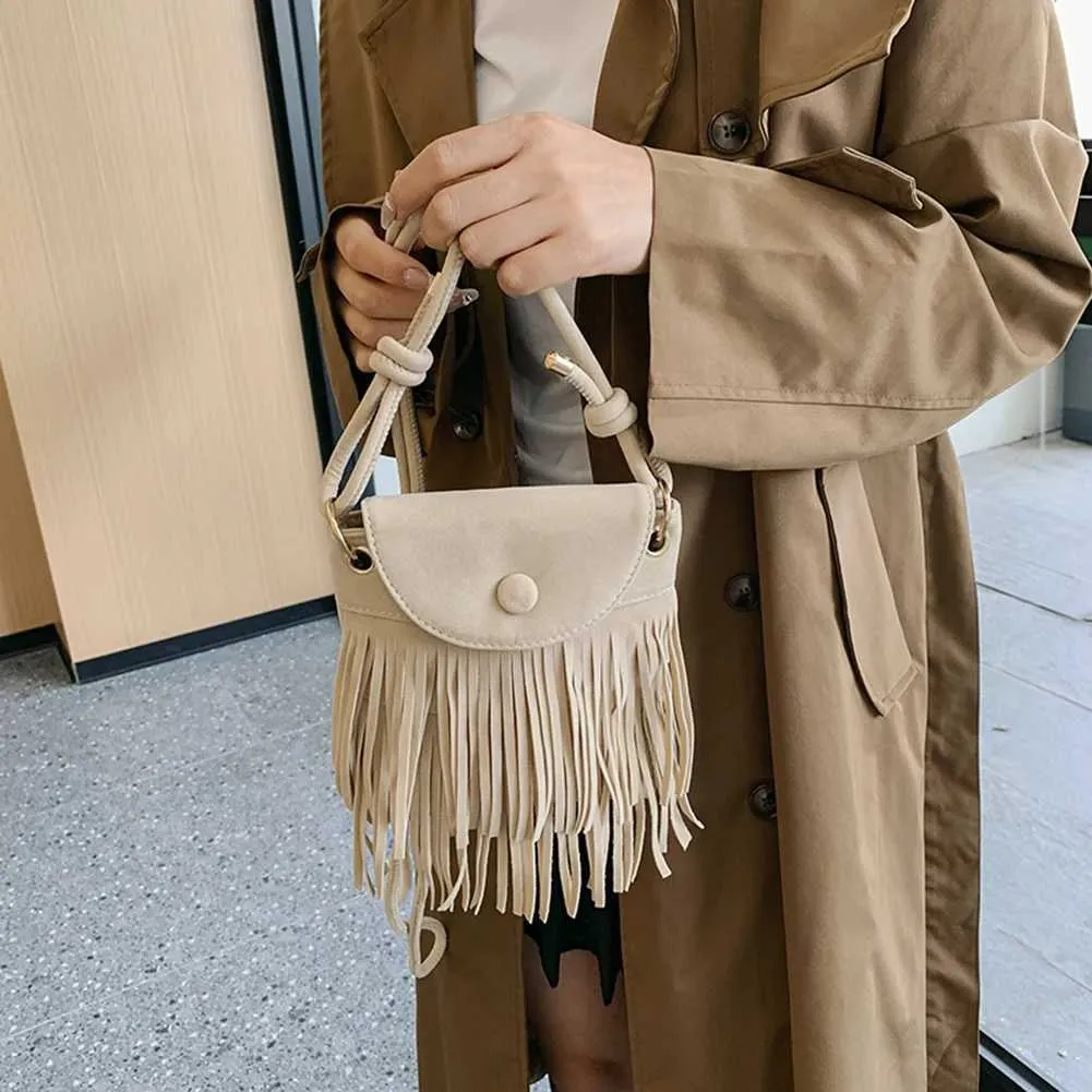 Borsa a tracolla con tracolla regolabile e design a frange, borsa a tracolla alla moda, versatile per le donne per l'autunno e_voghion.com