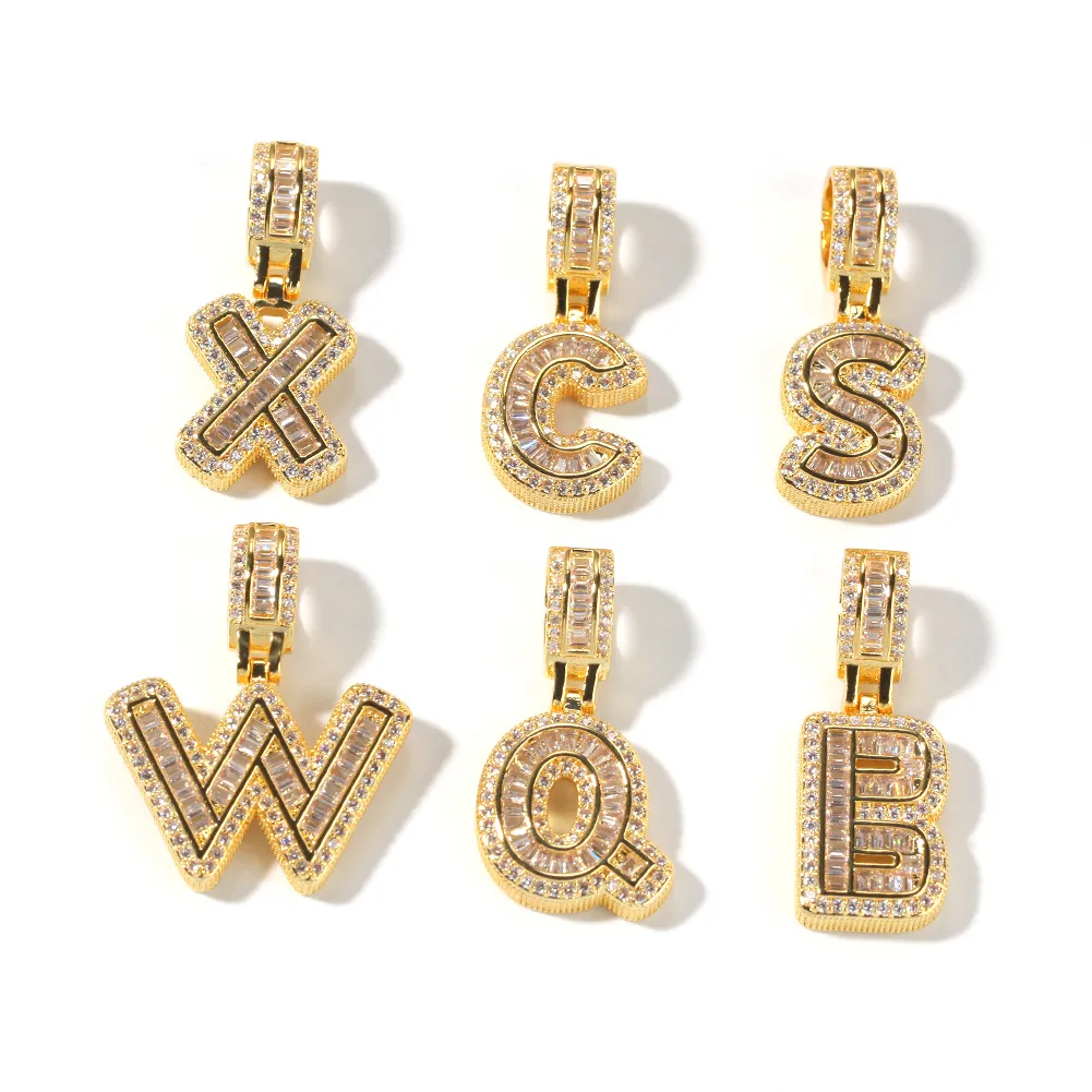 New guys Gold Bling Square Cubic Zirconia Letters Custom Name Pendant Necklace Iced Out Diamond Hip Hop Jewelry Gift For_voghion.com